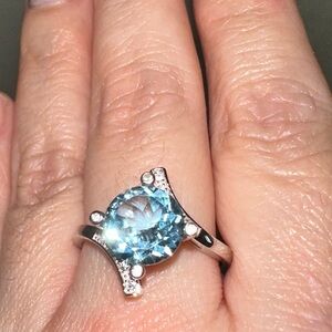 Gemstone Aquamarine and diamond ring in sterling silver